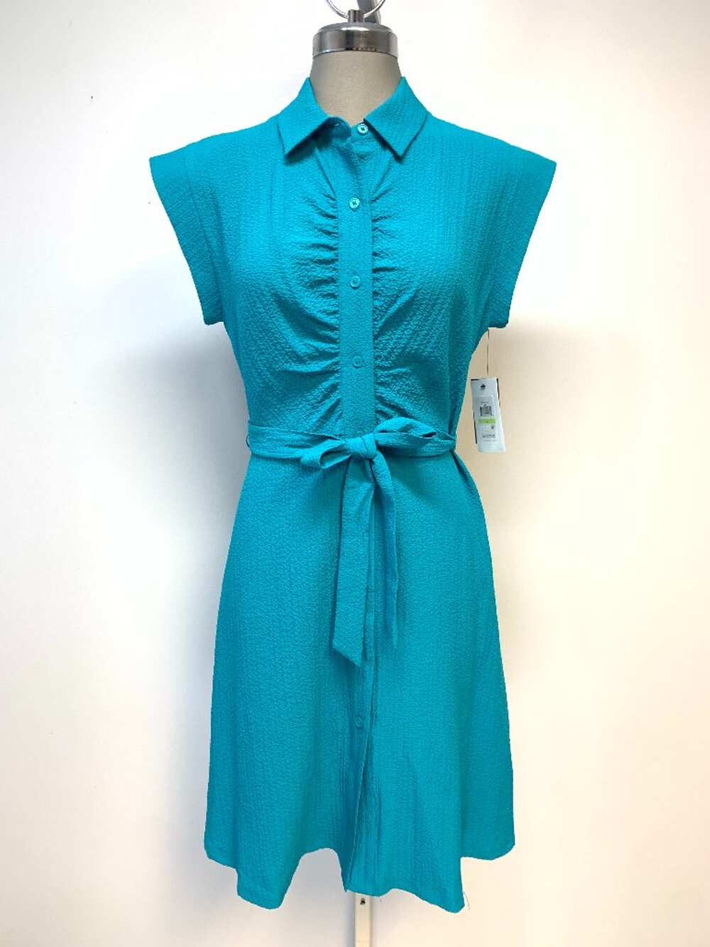 New DKNY Fit and Flare Belted Shirt Dress Front Buttons Size 4